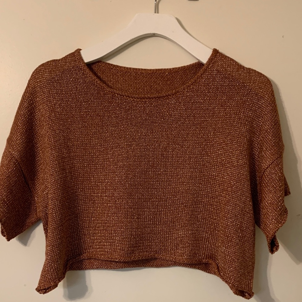 Elegant Brown Knit Crop Top